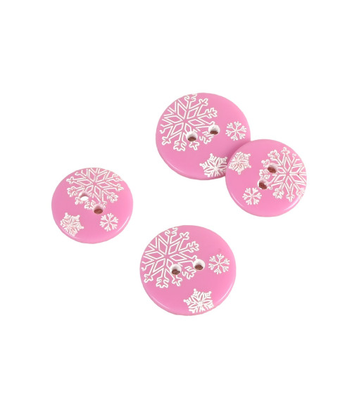 2-hole button pink snowflakes