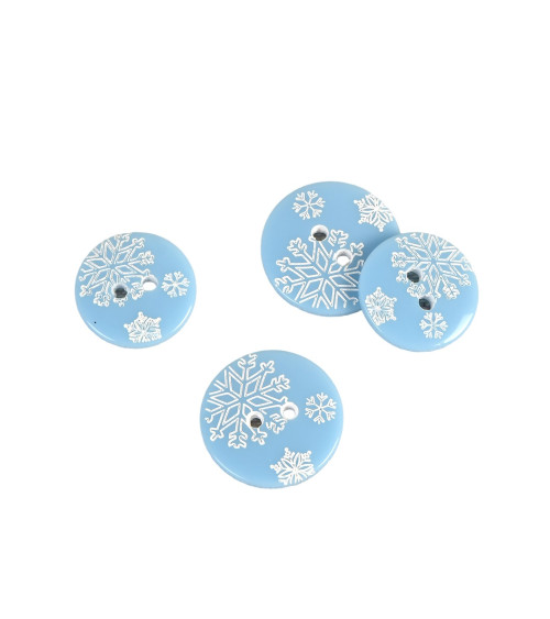 2-hole button, sky blue snowflakes