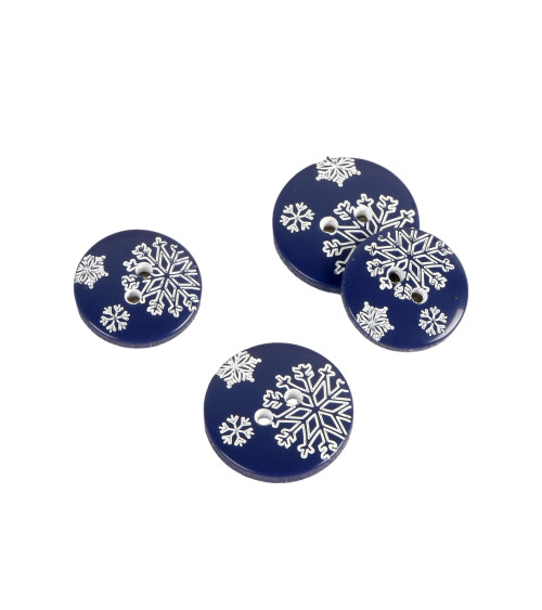 2-hole button, navy blue snowflakes