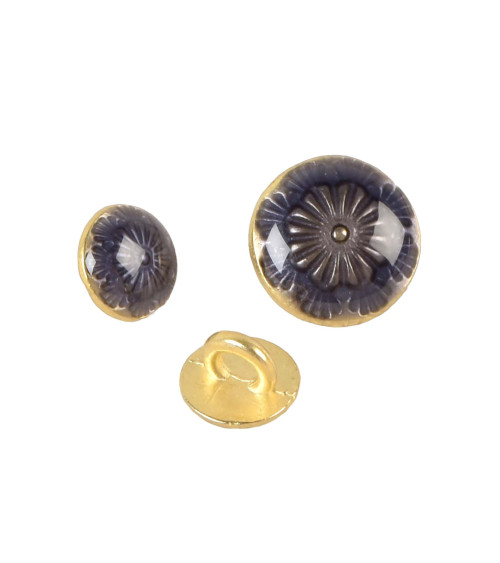 Set of 6 navy blue lacquered metal buttons