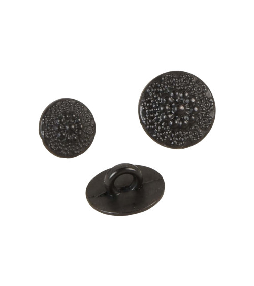 Set of 6 black metal flower buttons