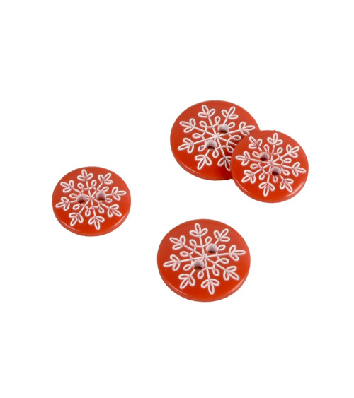 Set of 6 red snowflake 2-hole buttons