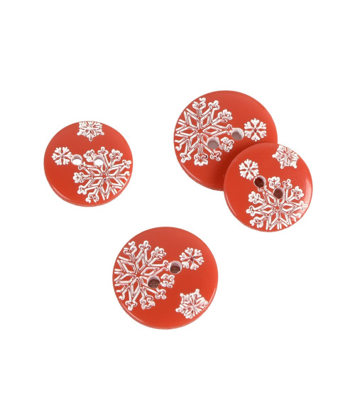 Set of 6 red snowflake 2-hole buttons