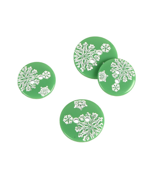 Set of 6 2-hole pine green snowflake buttons