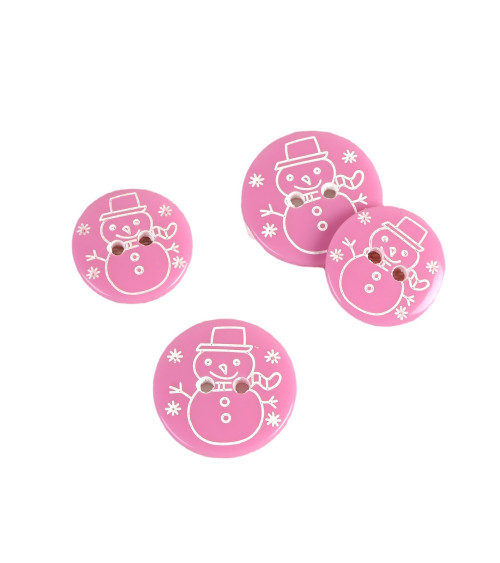 Set of 6 pink snowman 2-hole buttons