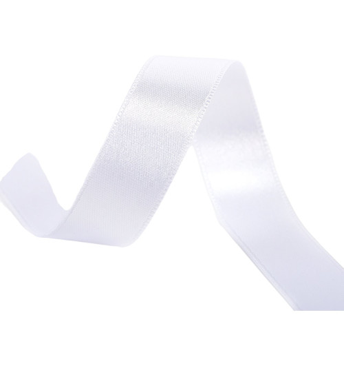 40m spool of double-sided satin ribbon made in France, white