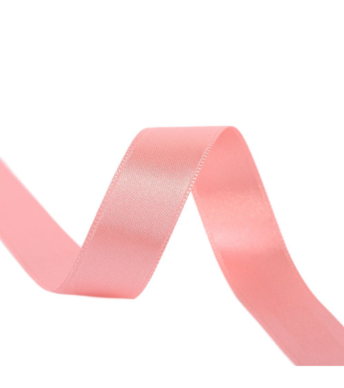 Spool of 40m double-sided satin ribbon made in France, light salmon