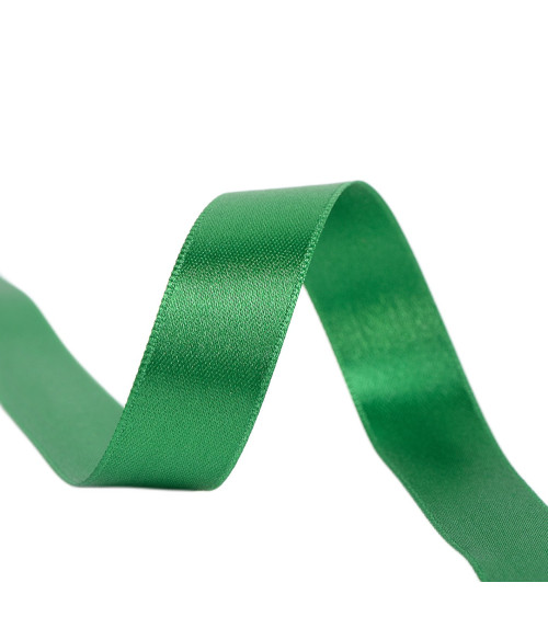 Spool of 40m double-sided satin ribbon made in France, anise green