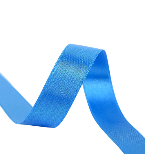 Spool of 40m double-sided satin ribbon made in France, cerulean blue