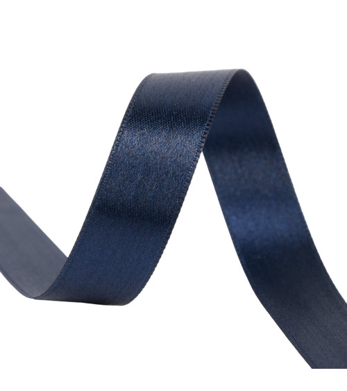 Spool of 40m double-sided satin ribbon made in France, navy blue