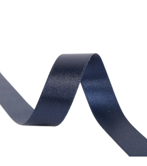 Spool of 40m double-sided satin ribbon made in France, navy blue