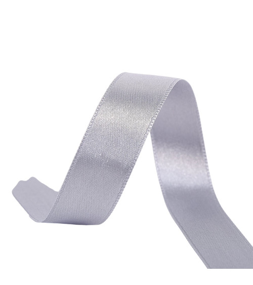 Spool of 40m double-sided satin ribbon made in France, light grey