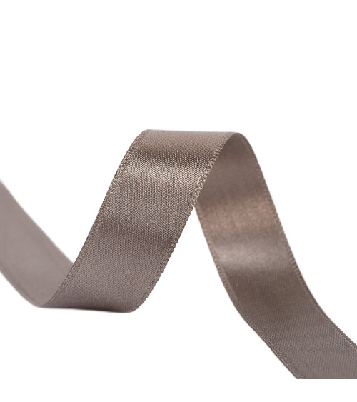 40m spool of double-sided satin ribbon made in France, brown