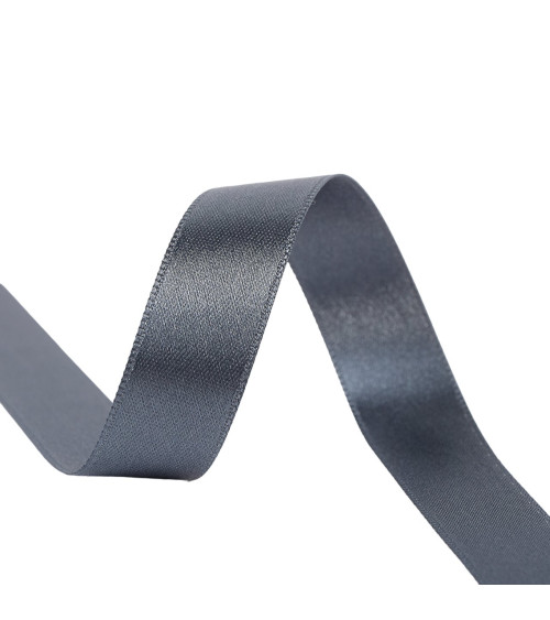 Spool of 40m double-sided satin ribbon made in France, grey and black