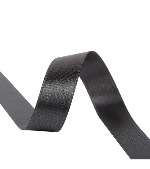 Spool of 40m double-sided satin ribbon made in France dark gray