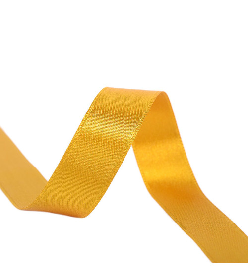 Spool of 40m double-sided satin ribbon made in France mustard