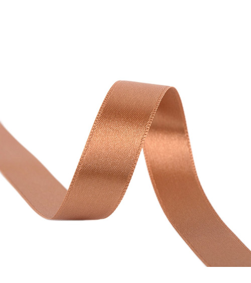 Spool of 40m double-sided satin ribbon made in France, dark beige