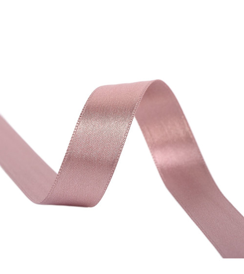 Spool of 40m double-sided satin ribbon made in France, old pink