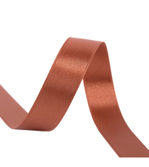 40m spool of double-sided satin ribbon made in France, rust