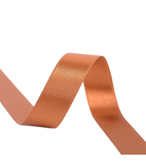 40m spool of double-sided satin ribbon made in France, copper-coloured