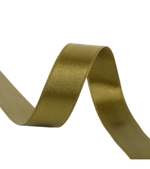 Spool of 40m double-sided satin ribbon made in France, khaki