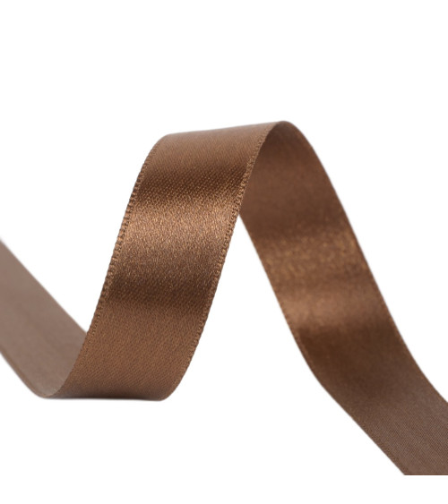 Spool of 40m double-sided satin ribbon made in France, brown and green