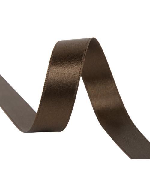 Spool of 40m double-sided satin ribbon made in France, dark brown