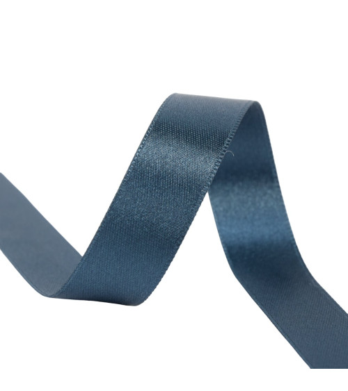 Spool of 40m double-sided satin ribbon made in France, Ouremer blue