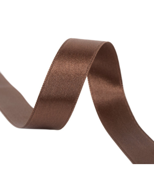 Spool of 40m double-sided satin ribbon made in France, chocolate brown