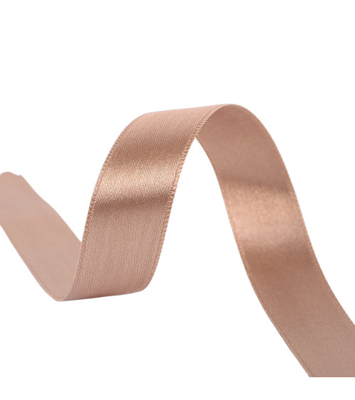 Spool of 40m double-sided satin ribbon made in France, light brown