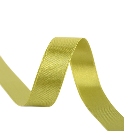 Spool of 40m double-sided satin ribbon made in France, olive green