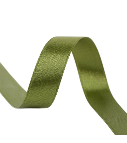 Spool of 40m double-sided satin ribbon made in France, khaki