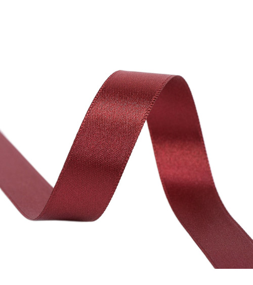 Spool of 40m double-sided satin ribbon made in France, burgundy