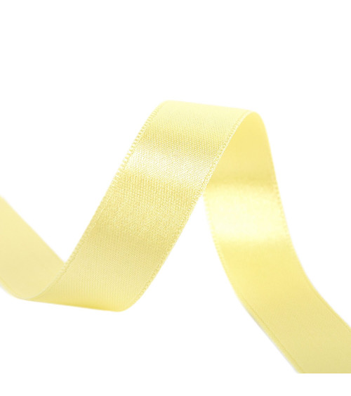 Spool of 40m double-sided satin ribbon made in France, straw yellow