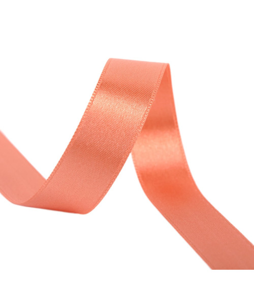 Spool of 40m double-sided satin ribbon made in France coral