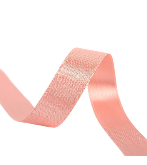 Spool of 40m double-sided satin ribbon made in France, salmon pink