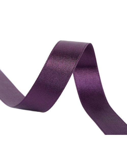 Spool of 40m double-sided satin ribbon made in France, dark purple