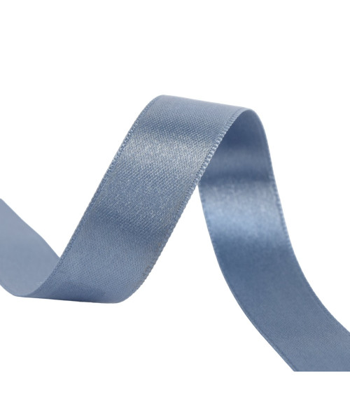 Spool of 40m double-sided satin ribbon made in France, woad blue