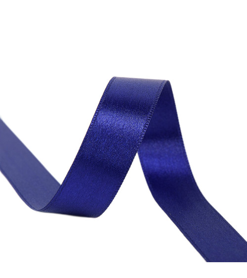 Spool of 40m double-sided satin ribbon made in France, royal blue