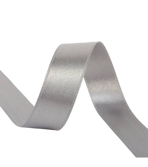 40m spool of double-sided satin ribbon made in France, grey