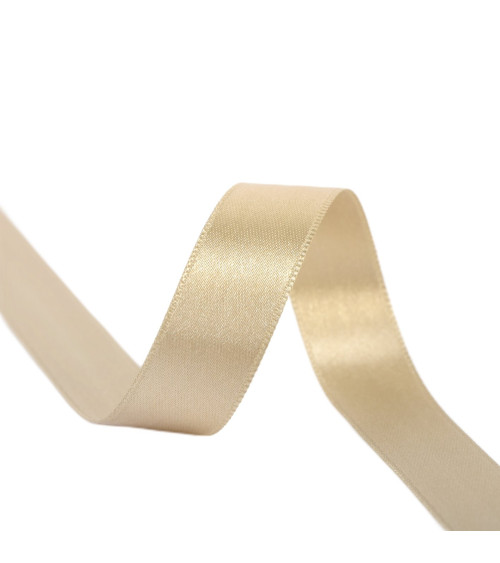 Spool of 40m double-sided satin ribbon made in France, gold linen