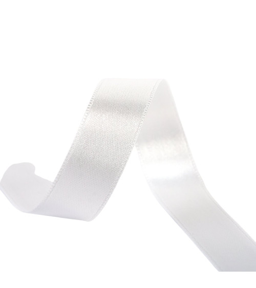 40m spool of double-sided satin ribbon made in France, white