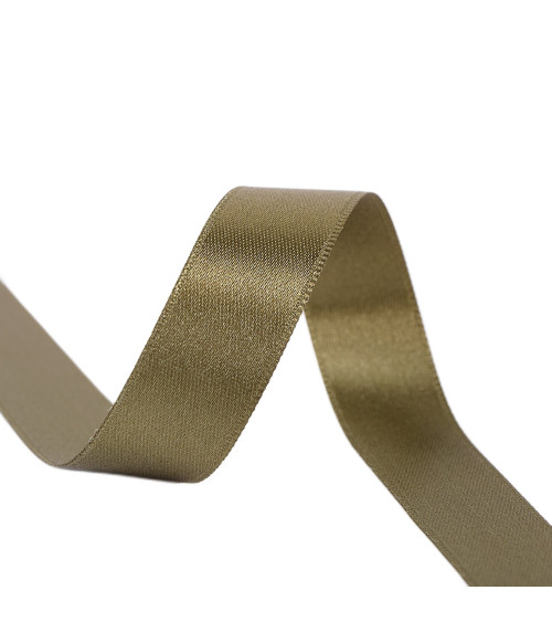 Spool of 40m double-sided satin ribbon made in France, khaki