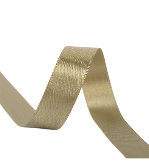 Spool of 40m double-sided satin ribbon made in France, green, beige