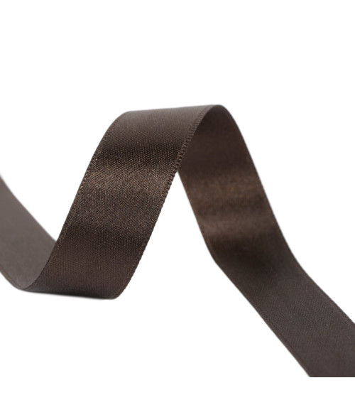 40m spool of double-sided satin ribbon made in France, brown