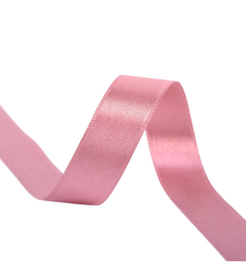 Spool of 40m double-sided satin ribbon made in France, old pink