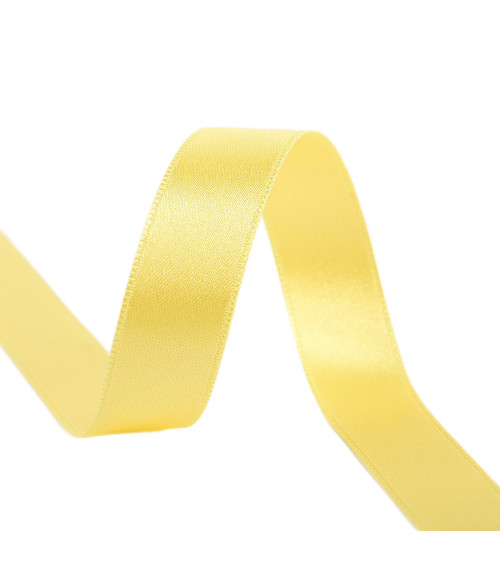 Spool of 40m double-sided satin ribbon made in France, pale yellow