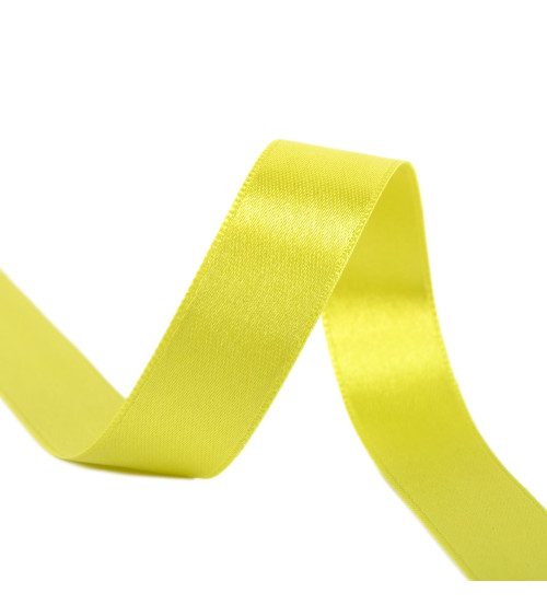 40m spool of double-sided satin ribbon made in France, green/mustard