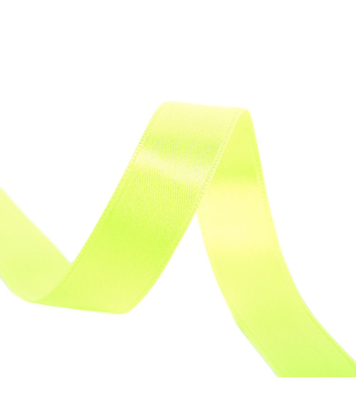 Spool of 40m double-sided satin ribbon made in France, fluorescent yellow