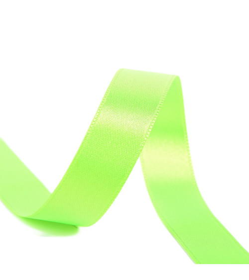 Spool of 40m double-sided satin ribbon made in France, fluorescent green